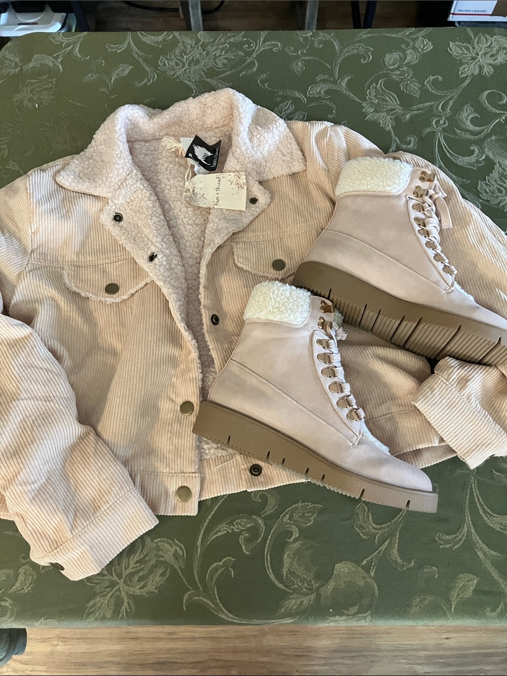 Blush Teddy Sherpa Corduroy Jacket and matching boot set!